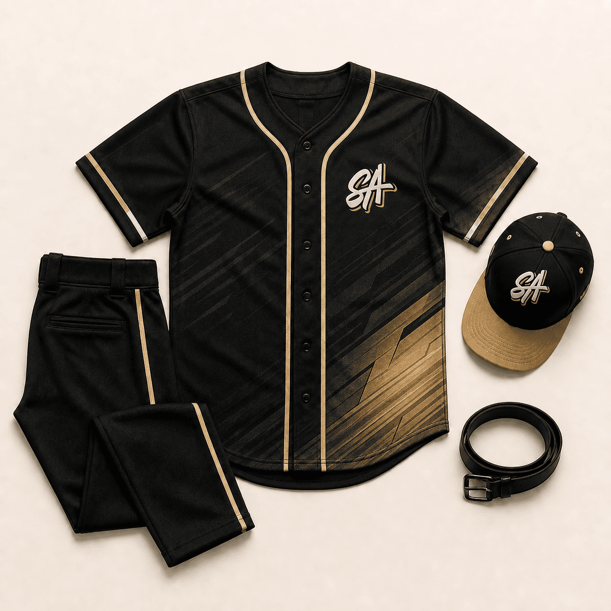 Black and gold Slugger Athletics custom baseball uniform