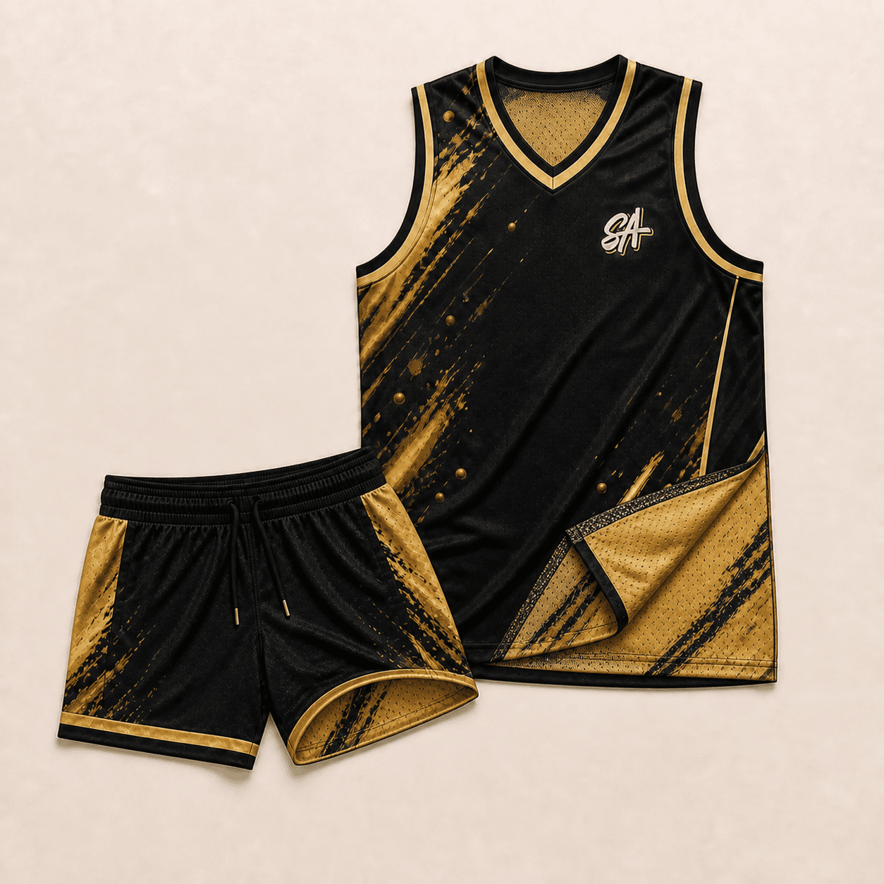 Black and gold Slugger Athletics custom basketball uniform