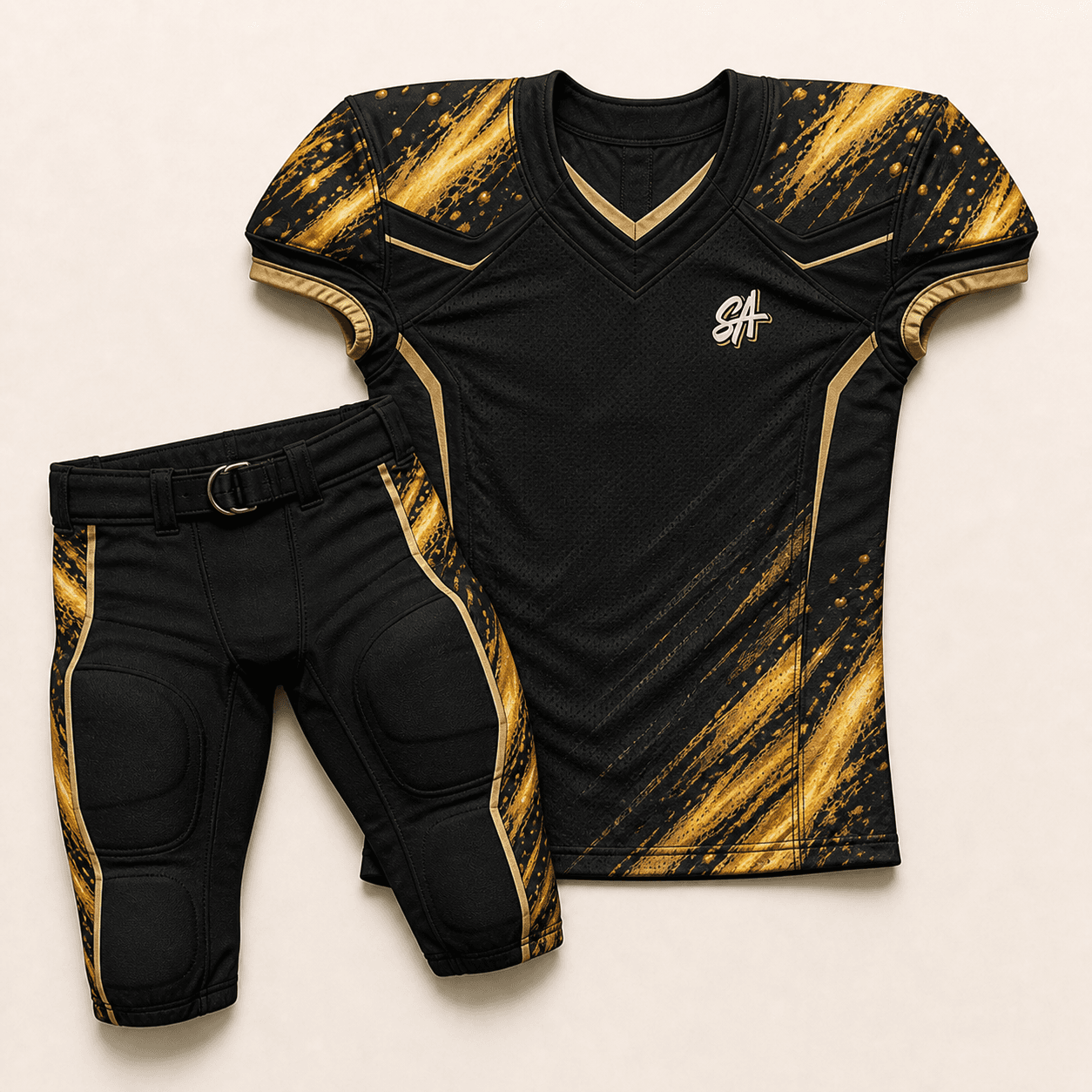 Black and gold Slugger Athletics custom football uniform