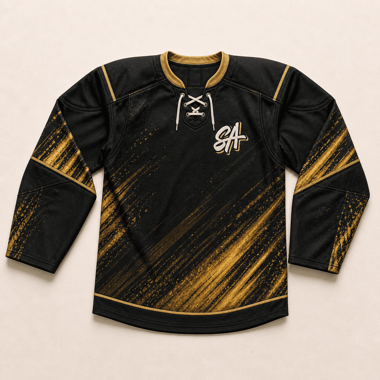 Black and gold Slugger Athletics custom hockey uniform