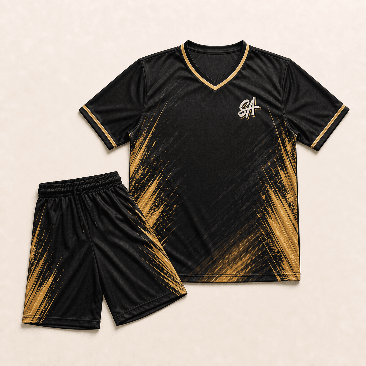 Black and gold Slugger Athletics custom soccer uniform