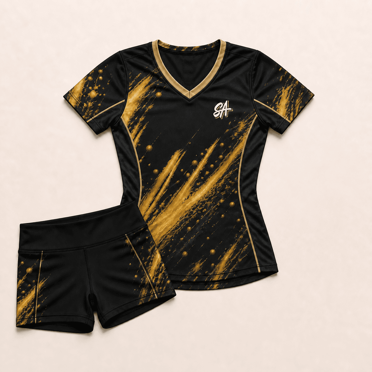 Black and gold Slugger Athletics custom volleyball uniform