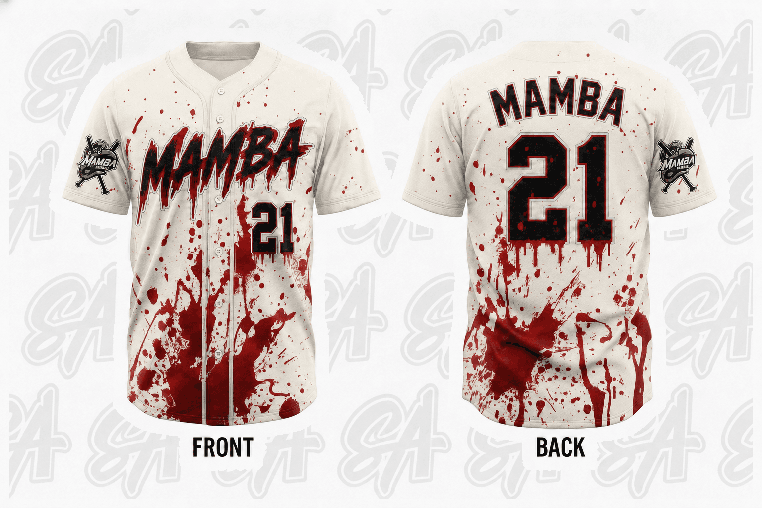 Mamba Halloween White full-button jersey example from Mamba Baseball