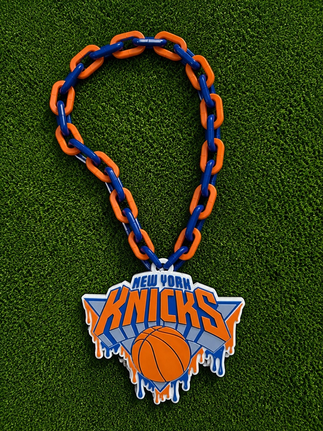 Blue and orange custom Knicks hype chain with 3D-printed pendant - Slugger Athletics Ocala FL