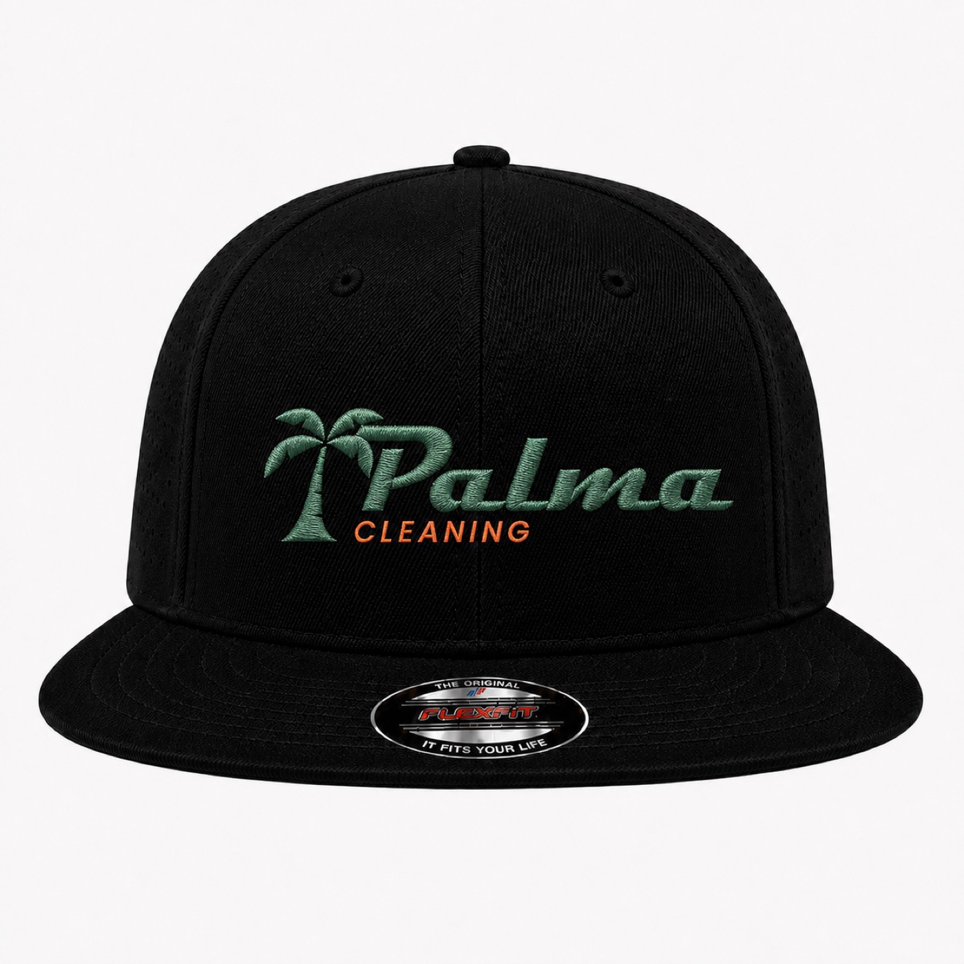 Palma Cleaning custom embroidered black Flexfit hat - Slugger Athletics Ocala FL